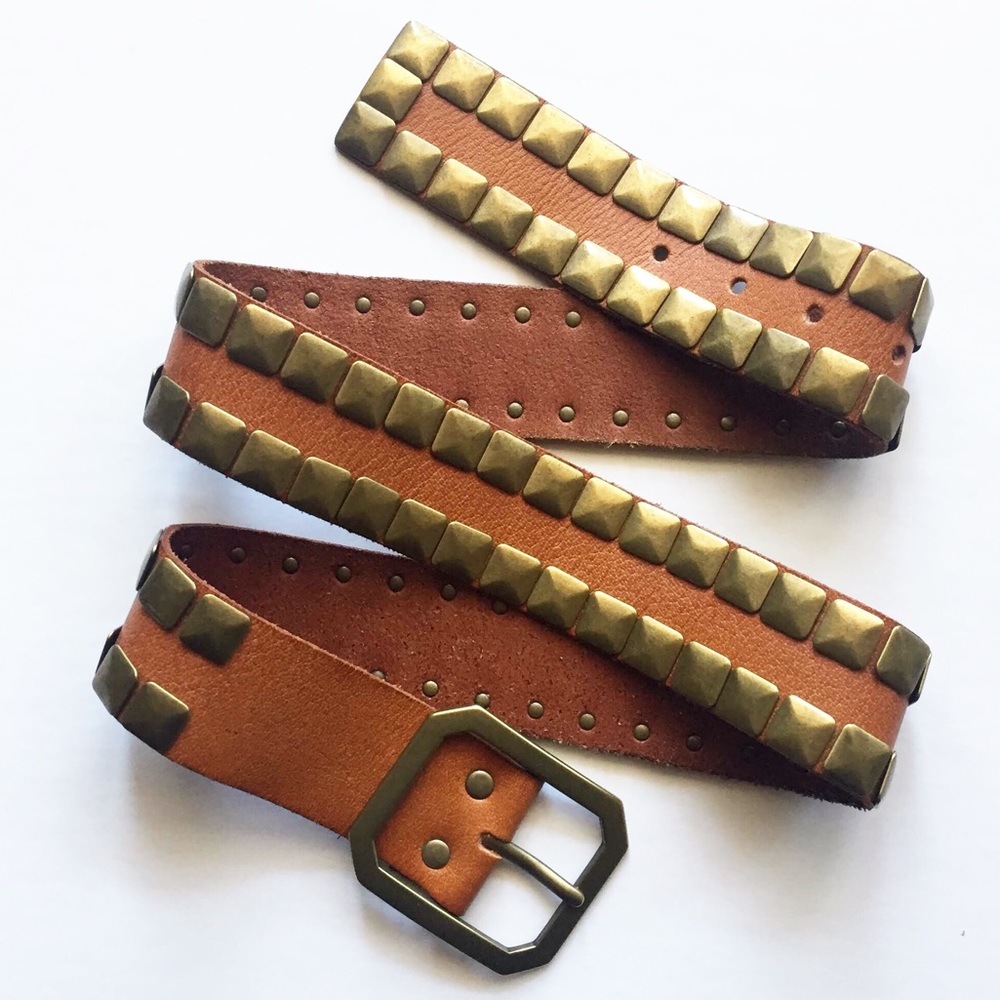 Brass Studded Leather Belt